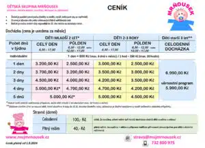 Mrňousek ceník pro školní rok 2024/2025
